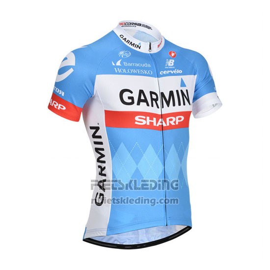 2014 Fietskleding Garmin Sharp Lichtblauw en Wit Korte Mouwen en Koersbroek